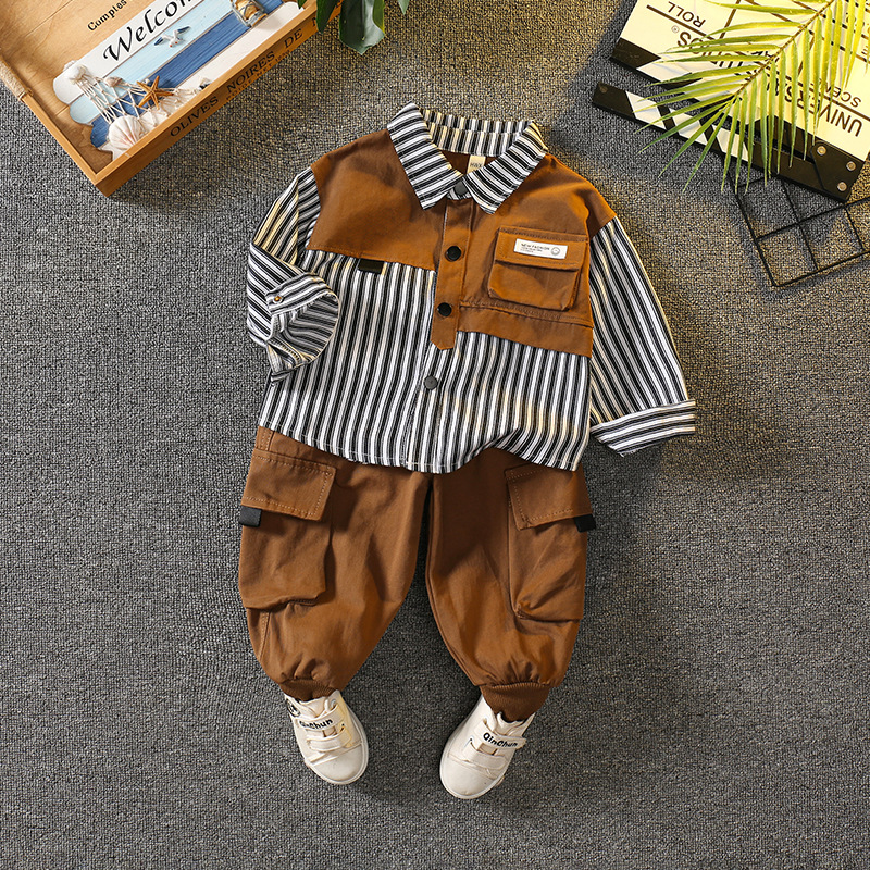 6096 traje de suéter a rayas para niños 2025 primavera y otoño nuevo estilo ropa de celebridades de Internet para niños ropa de otoño para bebés de dos piezas de moda