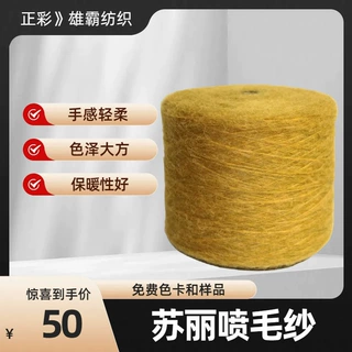 现货拉毛纱24%涤纶23%腈纶53%尼龙混纺纱秋冬毛线6NM苏丽喷毛纱
