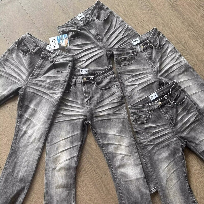 Spring and Autumn Heavy-Duty Washed Denim Jeans for Men, Trendy American-Style Workwear, Loose Fit, Large Size Tapered Pants, Autumn Pants