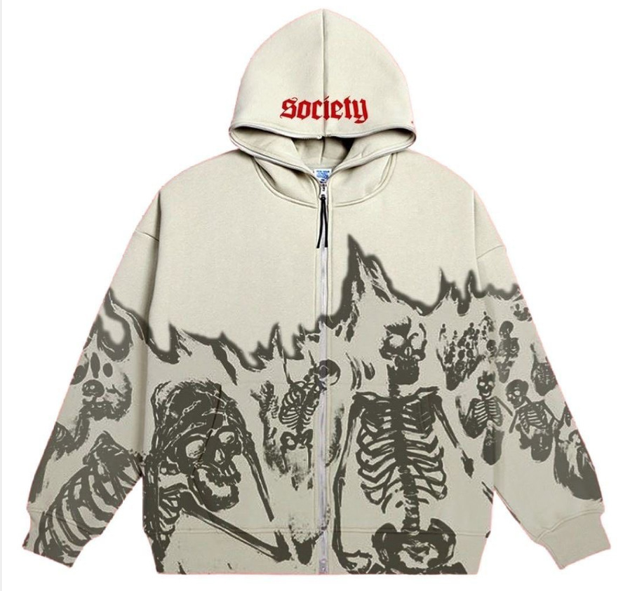 thumbnail image 1 of Suéter de esqueleto de cuello redondo estilo milenio Y2K estilo pareja 2022 otoño e invierno nueva chaqueta de cabeza de calavera de manga larga, 1 of 5