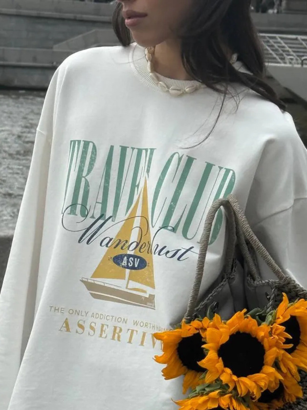 綿100% 長袖Tシャツ 春秋新作 欧米風 万能通勤 楽しいインスタイル プリント通勤トップス|undefined
