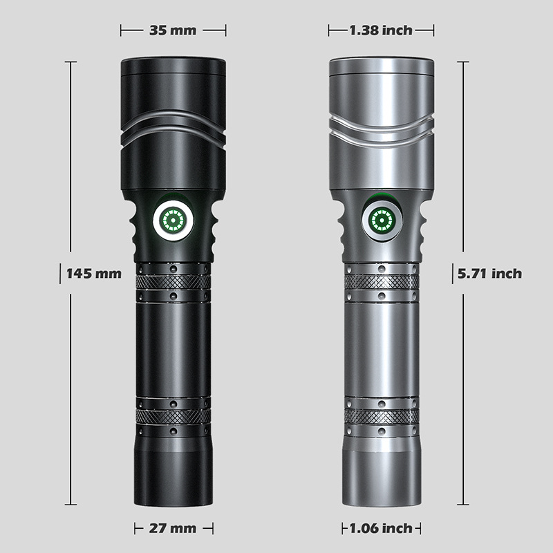 Super Bright Led Aluminum Alloy Flashlight, USB Rechargeable Spotlight with Zoom Function, Large Capacity Battery