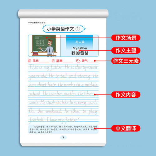 Primary school students' English composition writing practice book, one-sentence diary, picture writing practice book, calligraphy exercise paper, writing materials