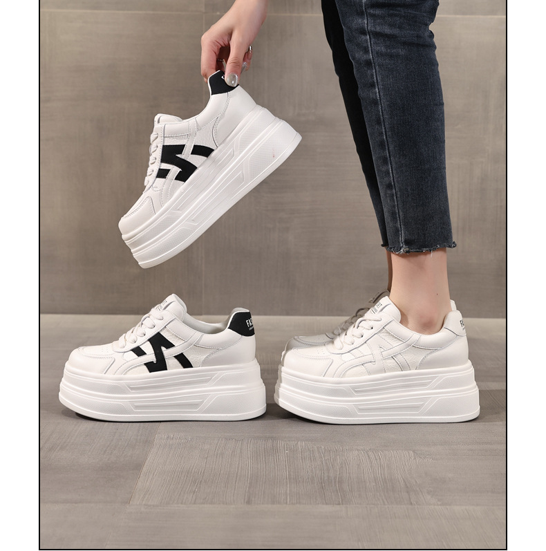 Giày sneaker nữ chunky đế dày tăng chiều cao HJ5005 — Màu be đen chi tiết 17
