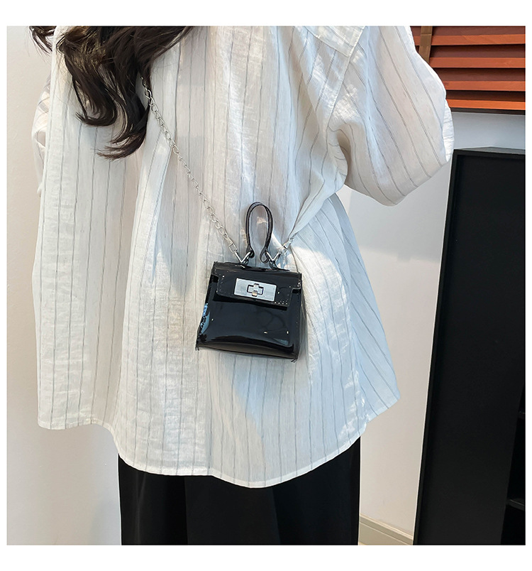 165g Weight Flip Cover, Lock clasp Closure Type Single Shoulder Strap, Top Handle Strap Type Casual Occasion PVC Material Solid Color Pattern All Seasons Season Women's Gender Streetwear Style Square Shape Small Size Women's Small PVC Solid Color Streetwear Square Flip Cover Lock Clasp 14
