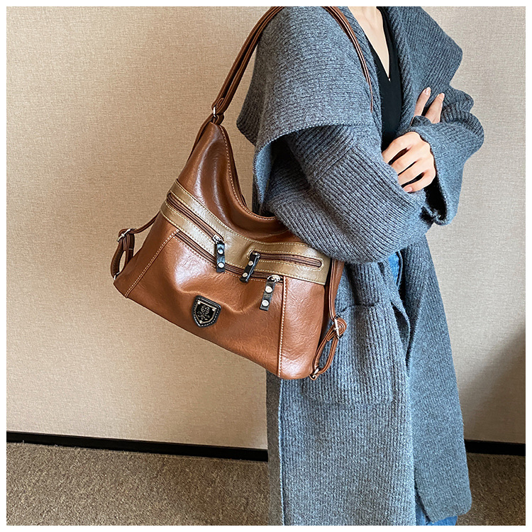 Femeii geantă de mână de umăr dublu Crossbody geantă de mână de mare capacitate geantă de mână retro cu un umăr la subraț_voghion.com