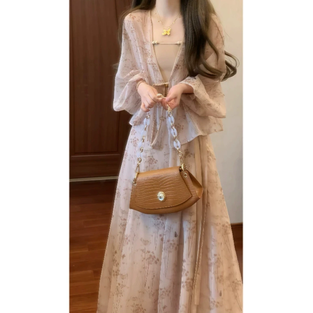 Уникальный и красивый новый китайский стиль костюм ретро дзен топ бюст юбка щедрый и приличный набор из двух частей