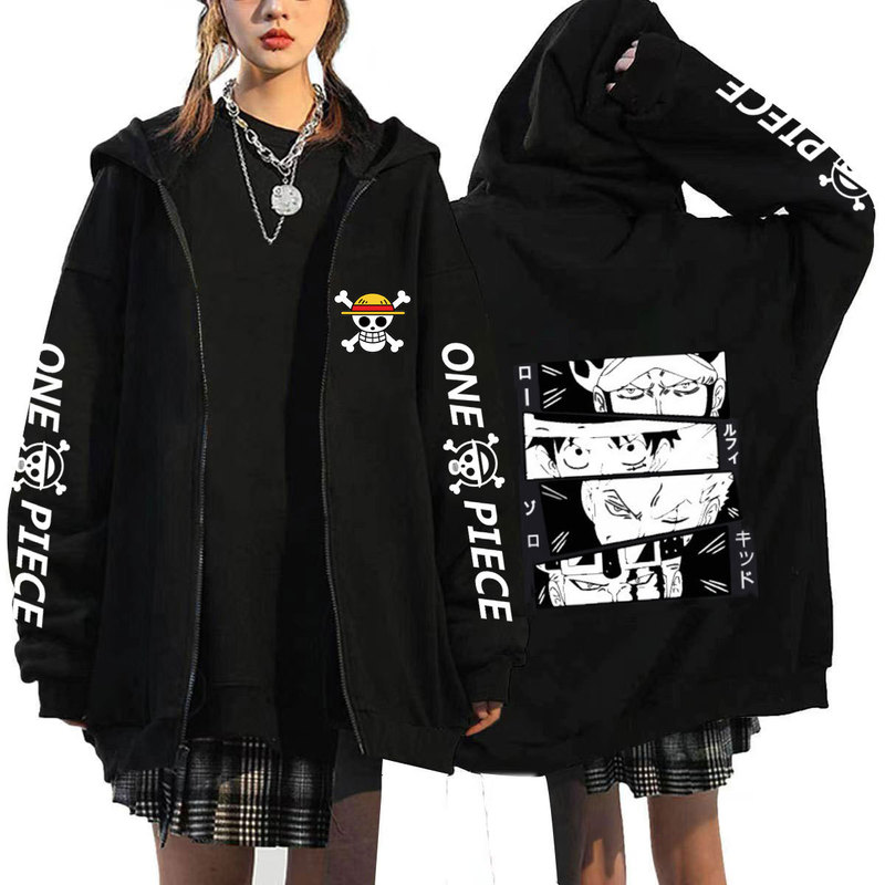 Teenager European Code Japanese Hot-blooded Anime One Piece Zipper Sweatshirt Men's and Women's Fleece-lined Hooded Sweatshirt Jacket Teenager European Code Japanese Hot-blooded Anime One Piece Zipper Sweatshirt Men's and Women's Fleece-lined Hooded Sweatshirt Jacket