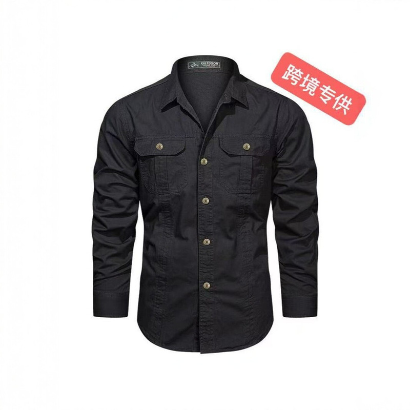 Men's Cross-Border Casual Loose Long-Sleeve and Short-Sleeve Shirts, New Solid Color Shirts, Autumn Workwear Pocket Style Men's Cross-Border Casual Loose Long-Sleeve and Short-Sleeve Shirts, New Solid Color Shirts, Autumn Workwear Pocket Style
