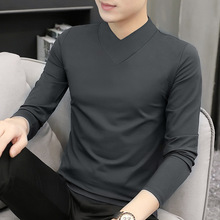 莫代尔长袖T恤半高领加绒加厚保暖打底衫秋冬季男士中领秋衣