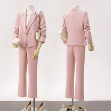 短款长袖小西装领外套女裤子两件套装秋冬季新款跨境贸易职业装潮
