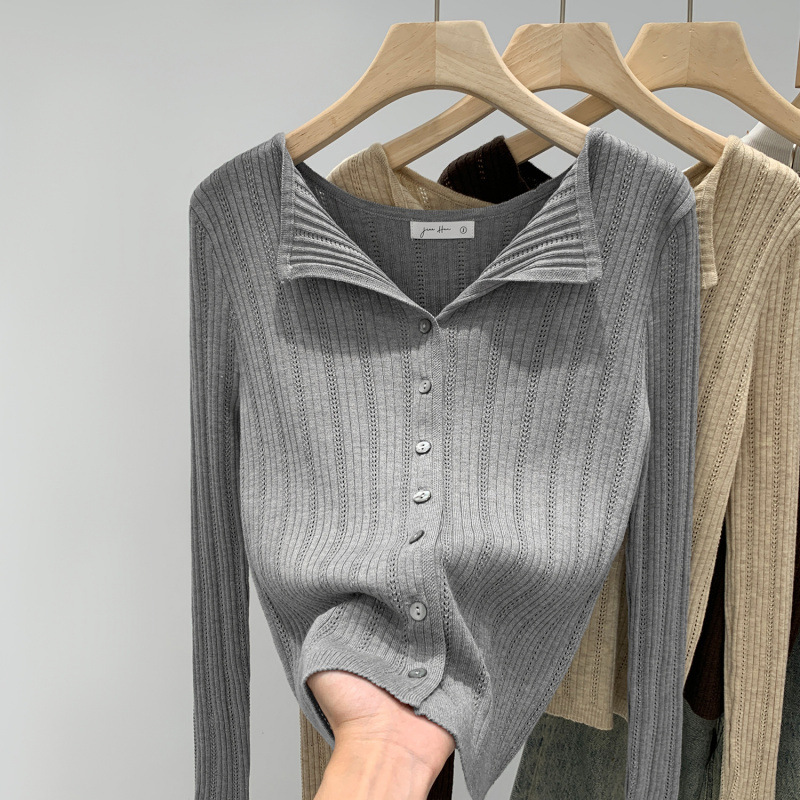 Korean Style Super Nice Lapel Single-Breasted Long-Sleeved Knitwear Cardigan for Women 2025 Autumn Versatile Small Knitwear Top