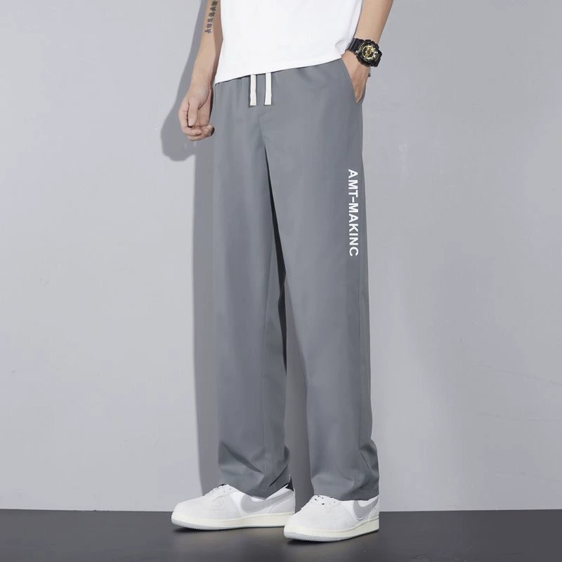 Брюки из ледяного шелка, мужские летние тонкие модные универсальные свободные драпированные быстросохнущие дышащие повседневные прямые широкие длинные брюки