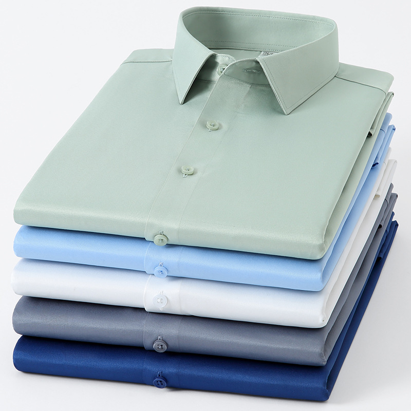 Light Luxury Stretch Silks and Satins Long-Sleeved Seamless Shirt Men's Spring and Summer New Business Casual Solid Color No-Iron Anti-Wrinkle Shirt