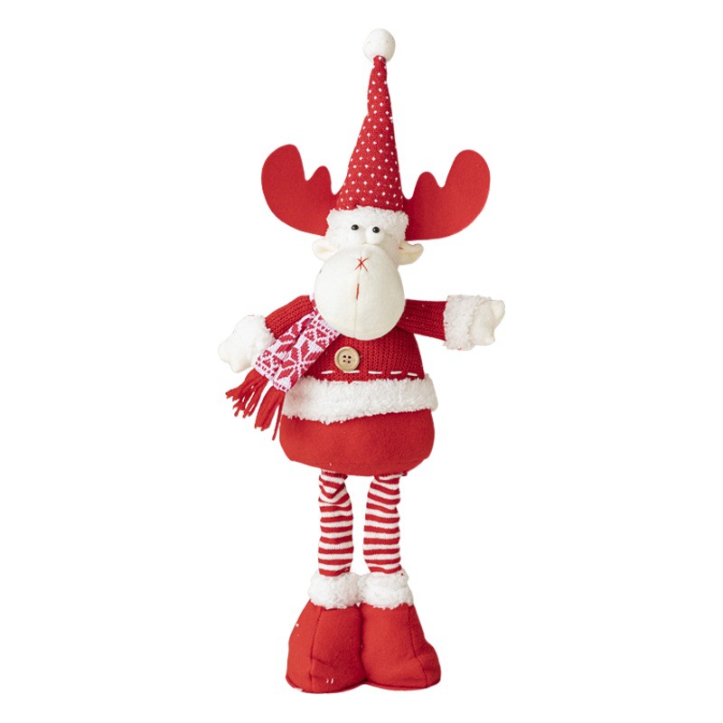 Navidad tela roja retráctil pierna larga muñeco de nieve Santa Claus muñeca Navidad árbol decoración ventana diseño