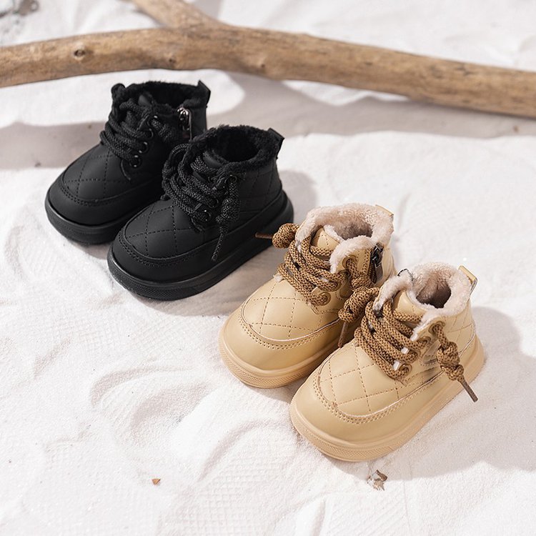 Children's leather boots 2024 winter new style plus velvet and…