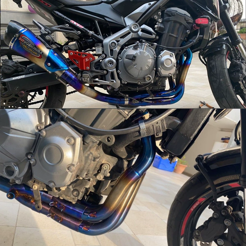 Мотоциклетный спорткар Kawasaki Z900 модифицированный передний выхлоп Z900 обжаренный синий/титановый сплав передняя часть выхлопной трубы
