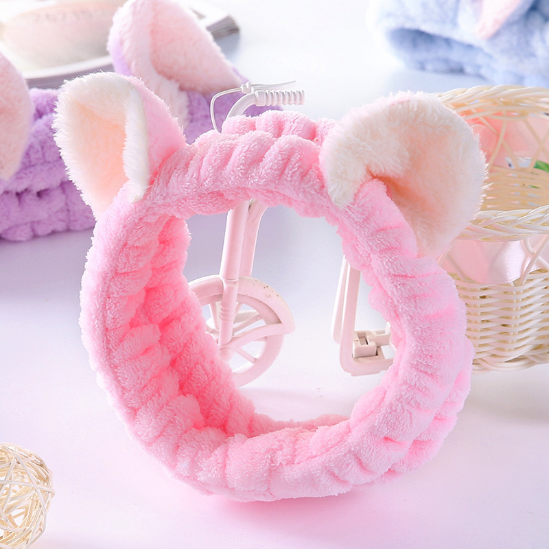Japonés y coreano lindo gato de invierno orejas banda para el cabello de las mujeres de dibujos animados simple lavado facial banda para el cabello máscara de felpa borde ancho accesorios para el cabello