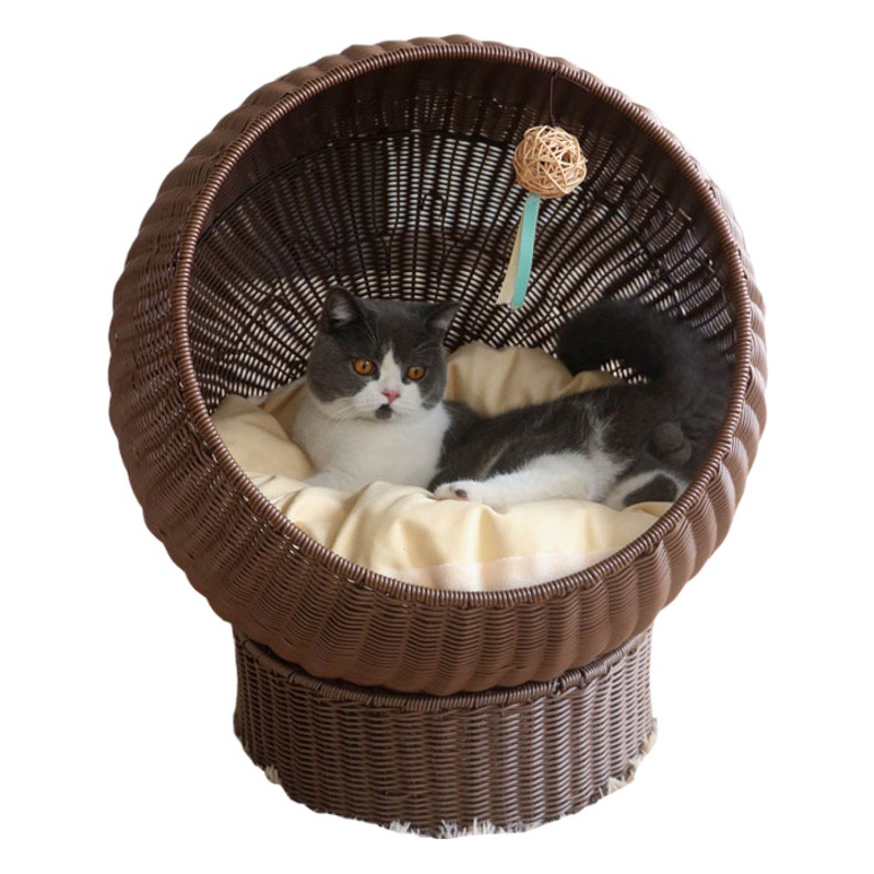 Four Seasons universal semi-cerrado mascota nido gato hamaca tejida gato cálido Nido Villa gato jaula Ratán tejido gato nido