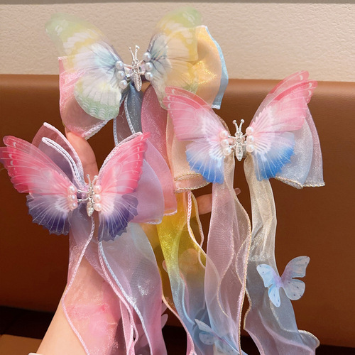 Moving butterfly mesh streamer hairpin  new bow children's hairpin headdress girls clip hair accessories