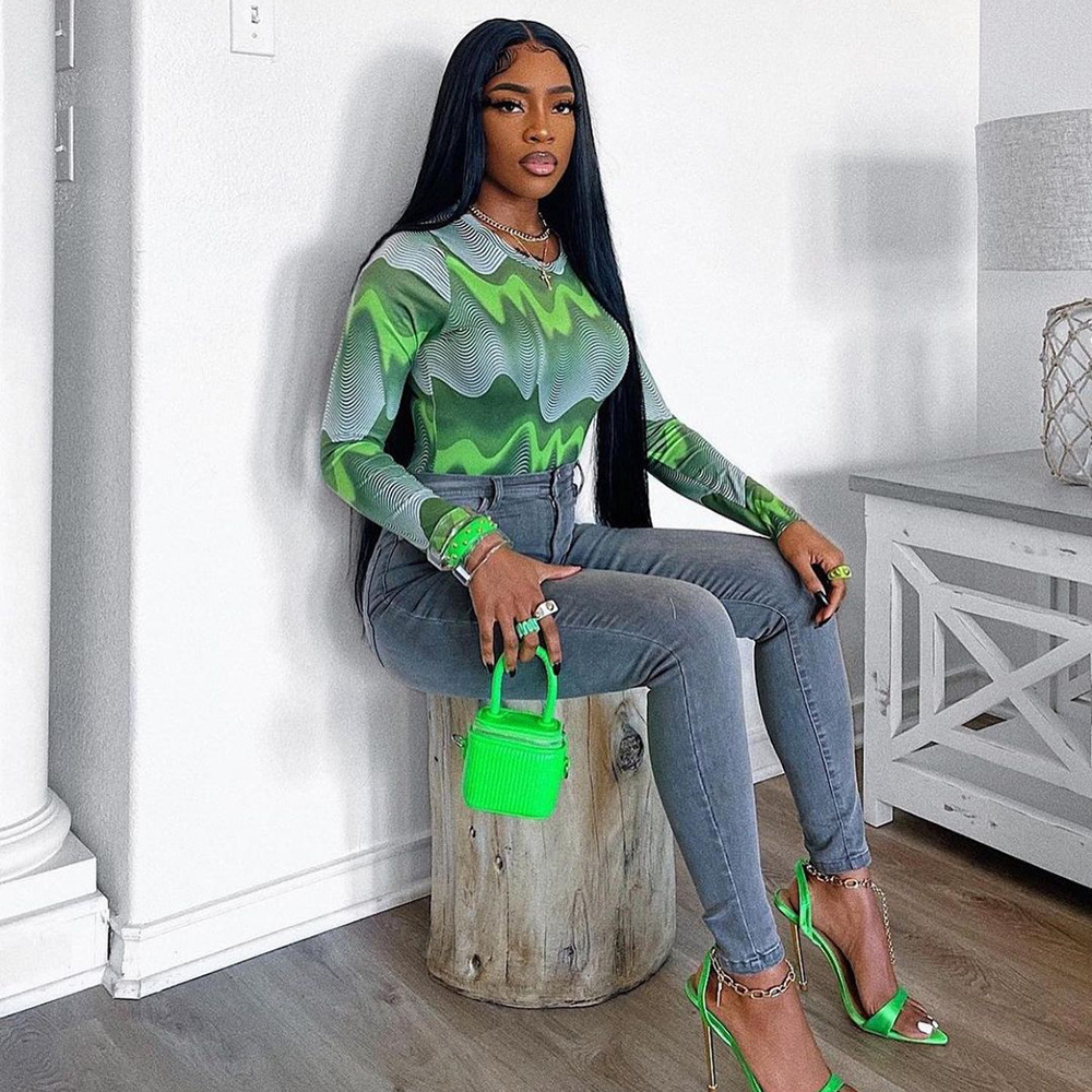 Sexy Green Wave Printed Jumpsuit NSFR102914