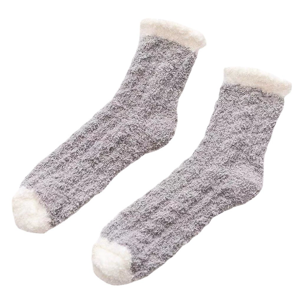 Коралловые бархатные носки Зимние утолщенные теплые домашние носки на флисовой подкладке Твист Средние спальные лунные носки Бархатные носки с половинной стороны