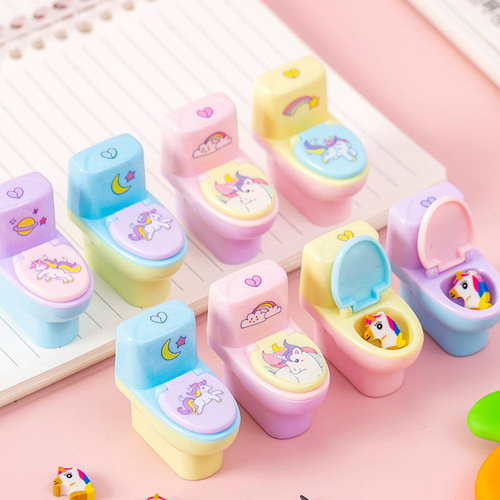 Directly from the manufacturer, creative toilet-shaped pencil sharpener with eraser, pencil sharpener, student school supplies