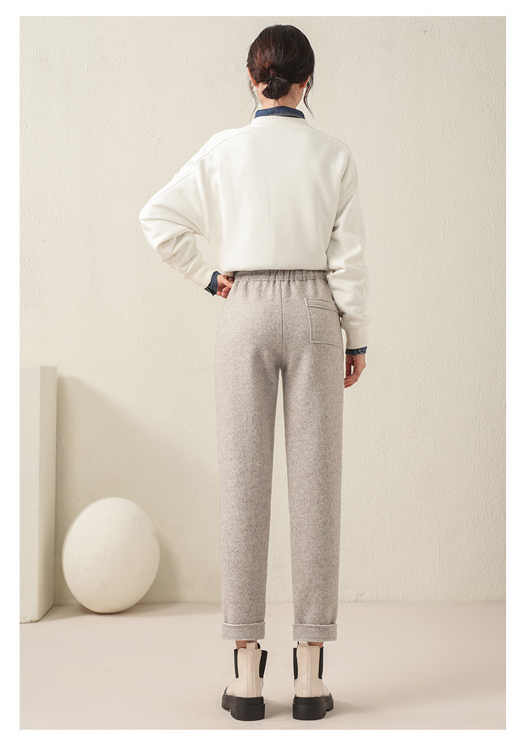 Quần culottes nữ ống rộng cạp cao dáng suông chất len mềm mại — Màu đen chi tiết 10