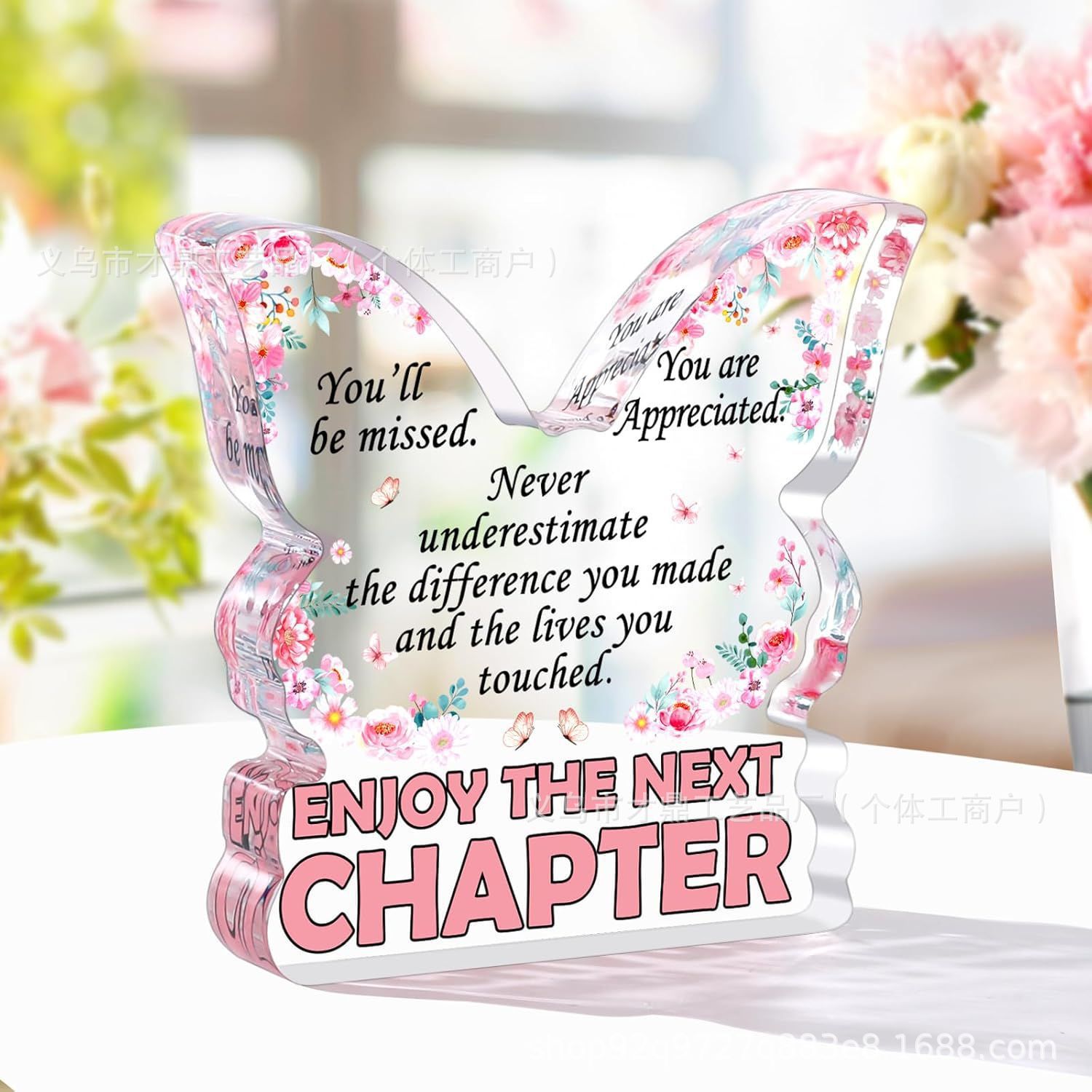 跨境新品 蝴蝶底座造型亚克力牌匾 感恩节母亲节桌面装饰礼品摆台