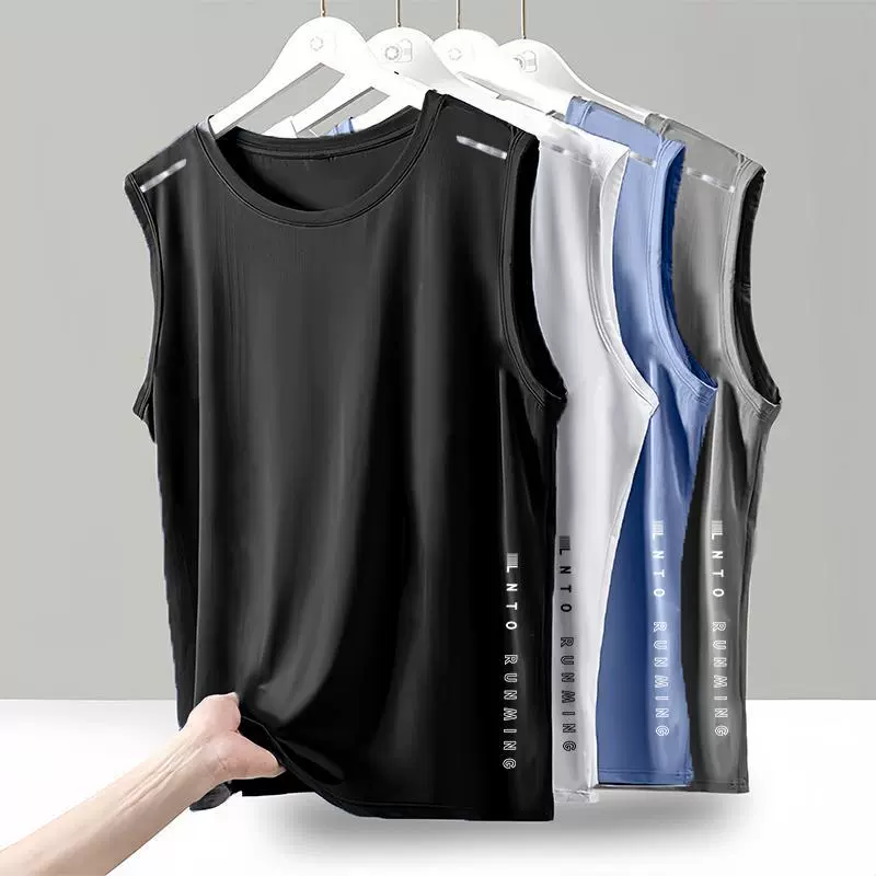 [Летний обязательный] Быстрыстный спортивный жилет мужской свободный ледяной шелк без рукавов Футболка фитнес-тренировка Бег баскетбол