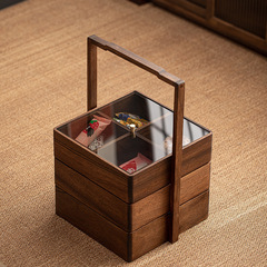 Dadian Tang Walnut Portable Tea Box Tea Ceremony Food Box Wooden Storage Box New Chinese Style Multi-layer Carry-on Tea Box