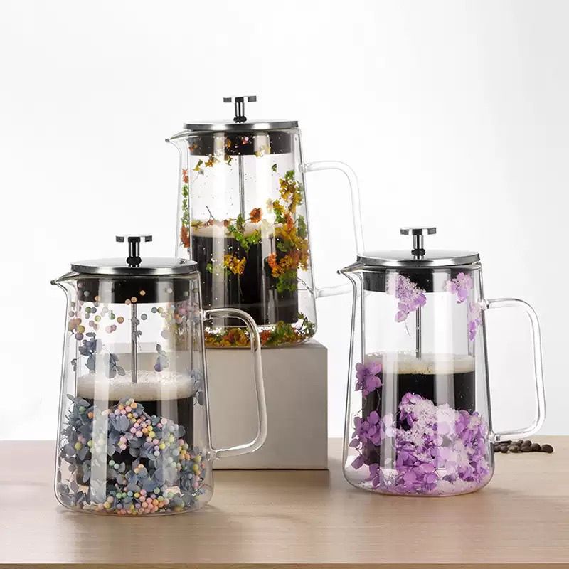Glass French Press Pot, Heat-Resistant Double-Layer Coffee Pot, Insulated Coffee Utensil, Household Filter Sharing Pot, Filtered Glass Pot