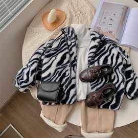 男女童秋冬装豹纹仿兔毛皮草外套加绒加厚毛毛衣女童