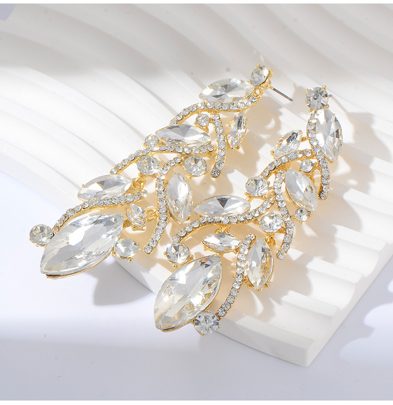 Leaf Pattern Women's Gender 1 Pair Simple Style Leaf Plating Rhinestone Drop Earrings