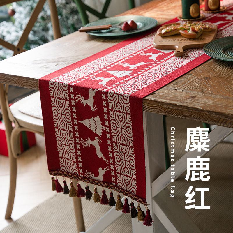 新しいクリスマススタイルテーブルフラグレッドライト高級西洋レストラン暖炉キャビネットロング布雰囲気テーブルフラグクロスボーダー配送|undefined