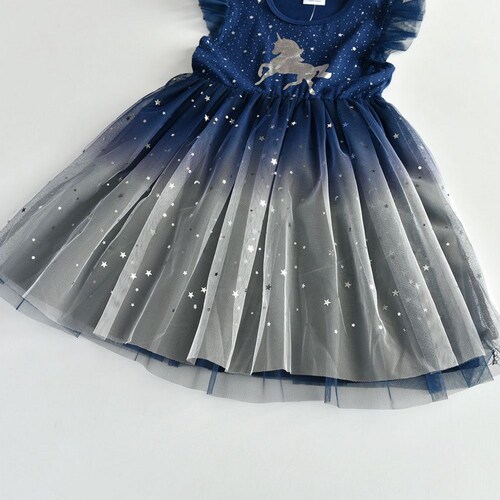 Children's dress, unicorn short-sleeve dress, kids' skirt, autumn 2024 new fashion, dreamy princess dress, trendy