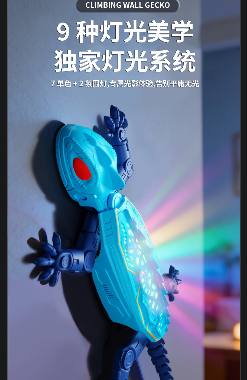跨境2.4G爬墙壁虎仿真蜥蜴仿生攀爬行走变色龙电动遥控爬墙玩具车
