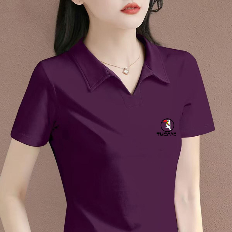 Pure Cotton Short-Sleeved Lapel T-Shirt for Women 2026 Summer New Fashion Loose Slimming Polo Shirt Top Fashion