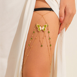 Europe and the United States JK pure wind sexy stretch with leg chain cross-border jewelry green painted butterfly tassel leg chain