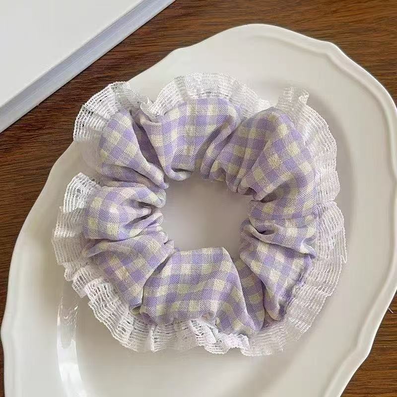AL Hair Ring # 19 - Lace Edge Plaid Violet
