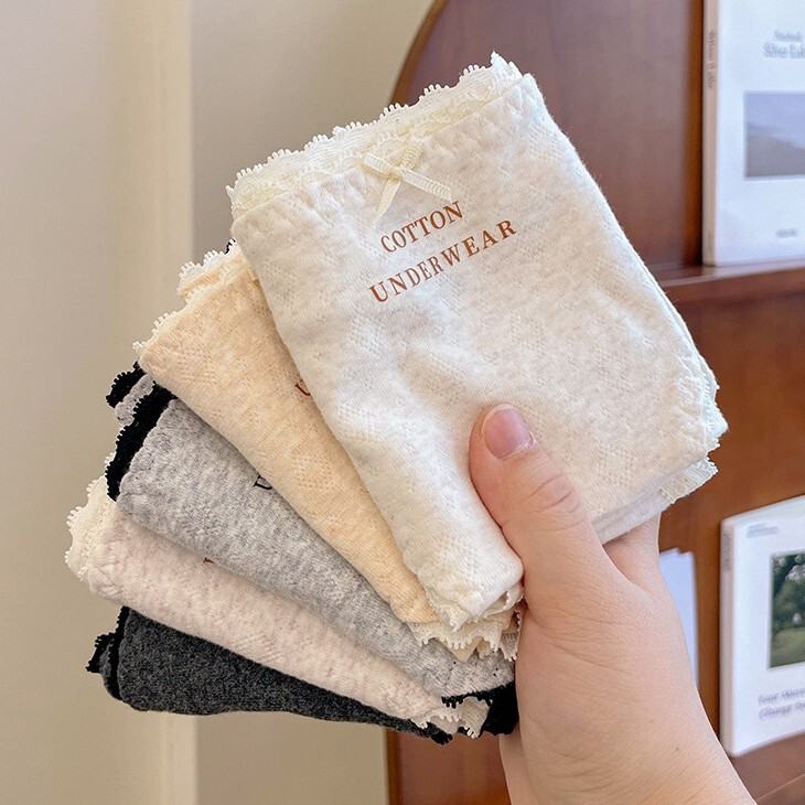 10A Category Underwear for Girls, Pure Cotton French Lace Edge, Cotton Antibacterial Extended Crotch Women's Briefs, Thin Women's Style