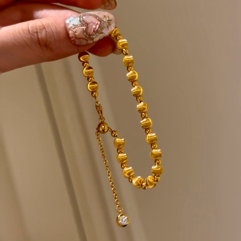 24K Real Gold Vacuum Electroplating Strong Color Retention Heavy Craftsmanship Dazzling Small Bulb Car Flower Round Bead Cat's Eye Pull Design Bracelet