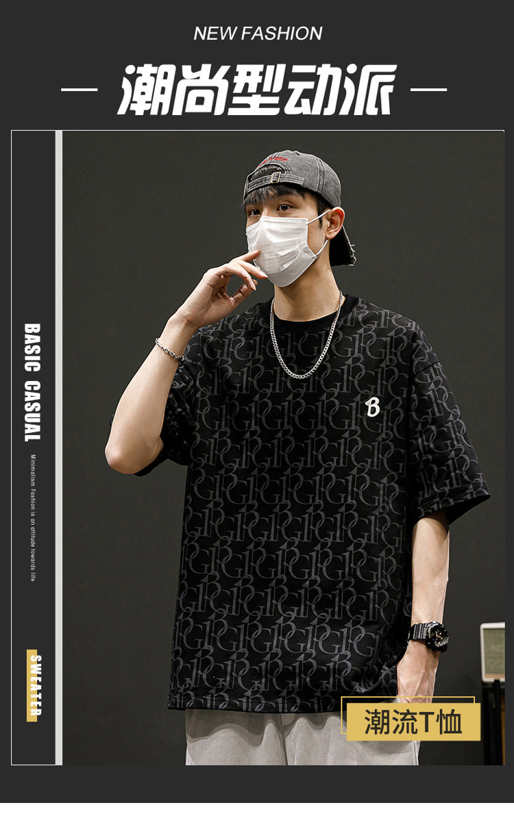 短袖t恤男士夏季新款圆领大码青年美式复古冰丝棉半袖T恤上衣男款详情12