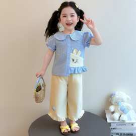 女童套装夏季2026新款洋气儿童夏装小童宝宝短袖衬衫阔腿裤两件套