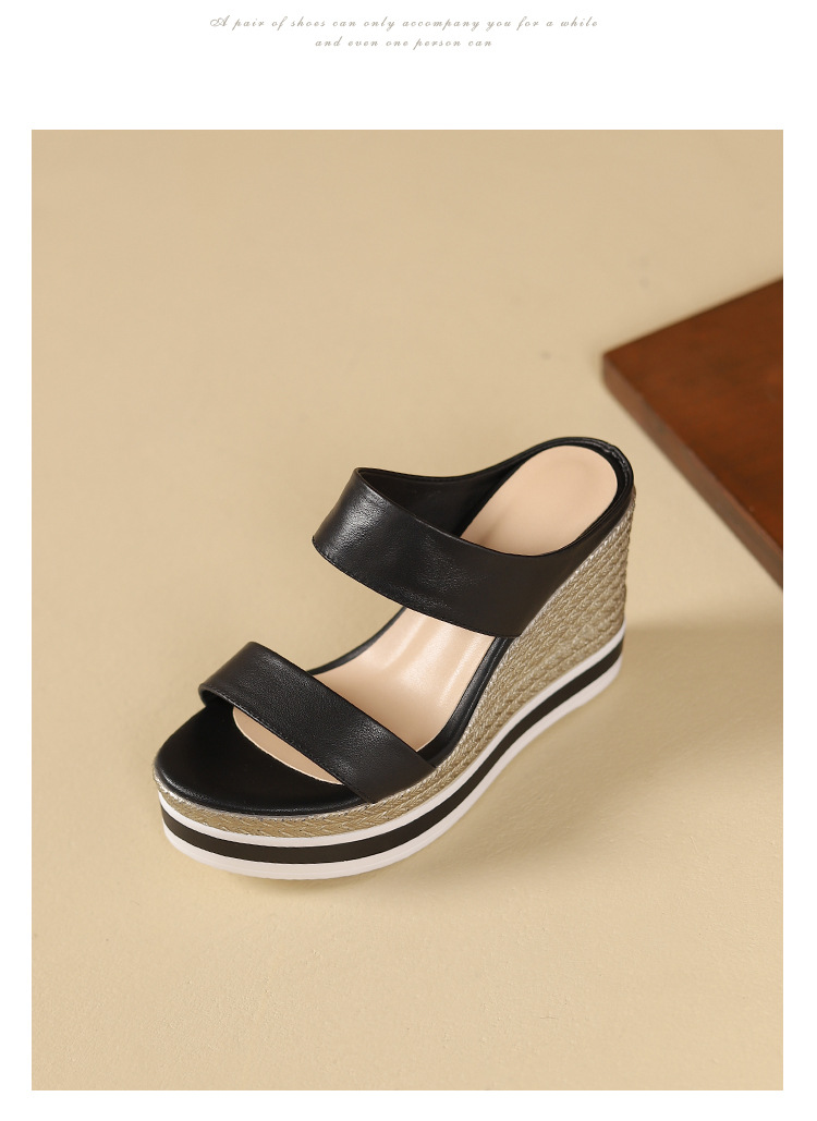 Sandal cao gót nữ đế xuồng 10 cm, hở mũi, phong cách mùa hè — đen chi tiết 13