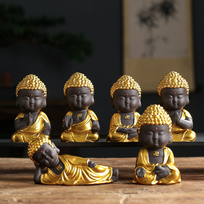 Новая статуя Zisha xiaorai Buddha zen tripstarium swing rown Творческие чайные домашние животные играют керамические цветочные домашние животные маленькие украшения