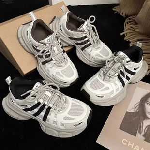 Explosions 2025 Spring New Thick-soled Increased Torre Shoes Women's Single Color Matching Lace-up All-match Sports Casual Shoes Trendy