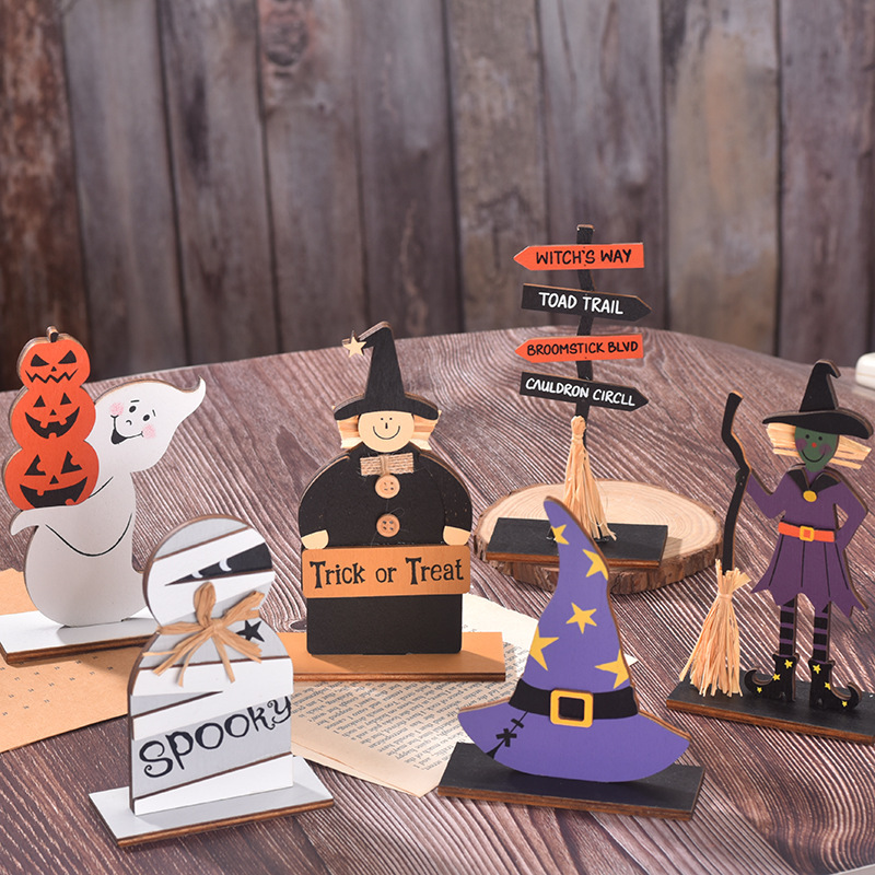 国境を越えた新しいハロウィーンの装飾品魔女ゴースト塗装木製装飾品パーティードレスアップ小道具装飾品|undefined
