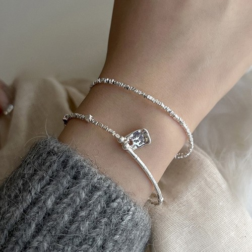 Natural irregular pearl s925 pure silver women's beaded chain, minimalist and cool style, unisex and versatile accessory