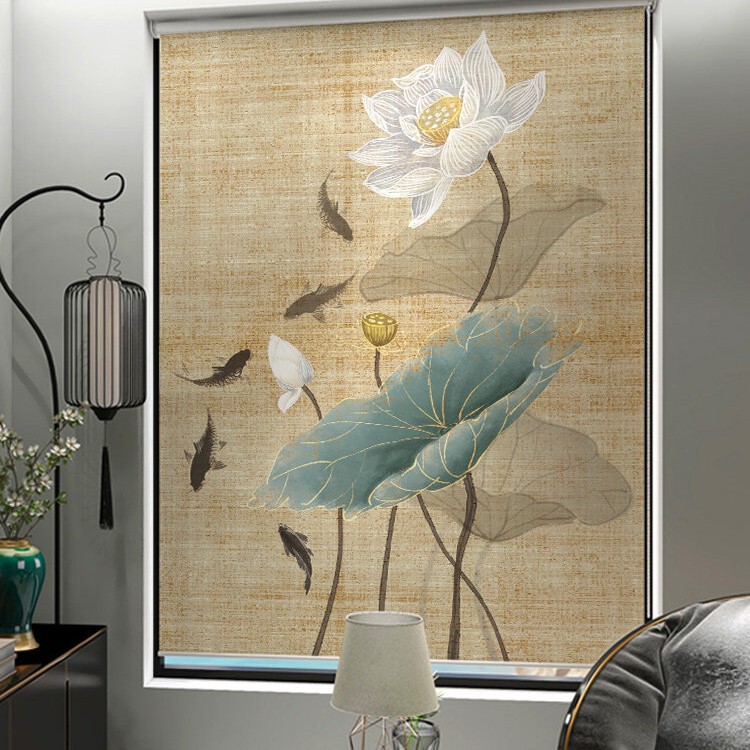 Mushroom-Style Blackout Roller Blinds for Chinese-Style Balconies, Manual Blinds for Bedrooms, Tea Rooms, Study Rooms, Small Windows, Sunshade Blinds, No Drilling Required